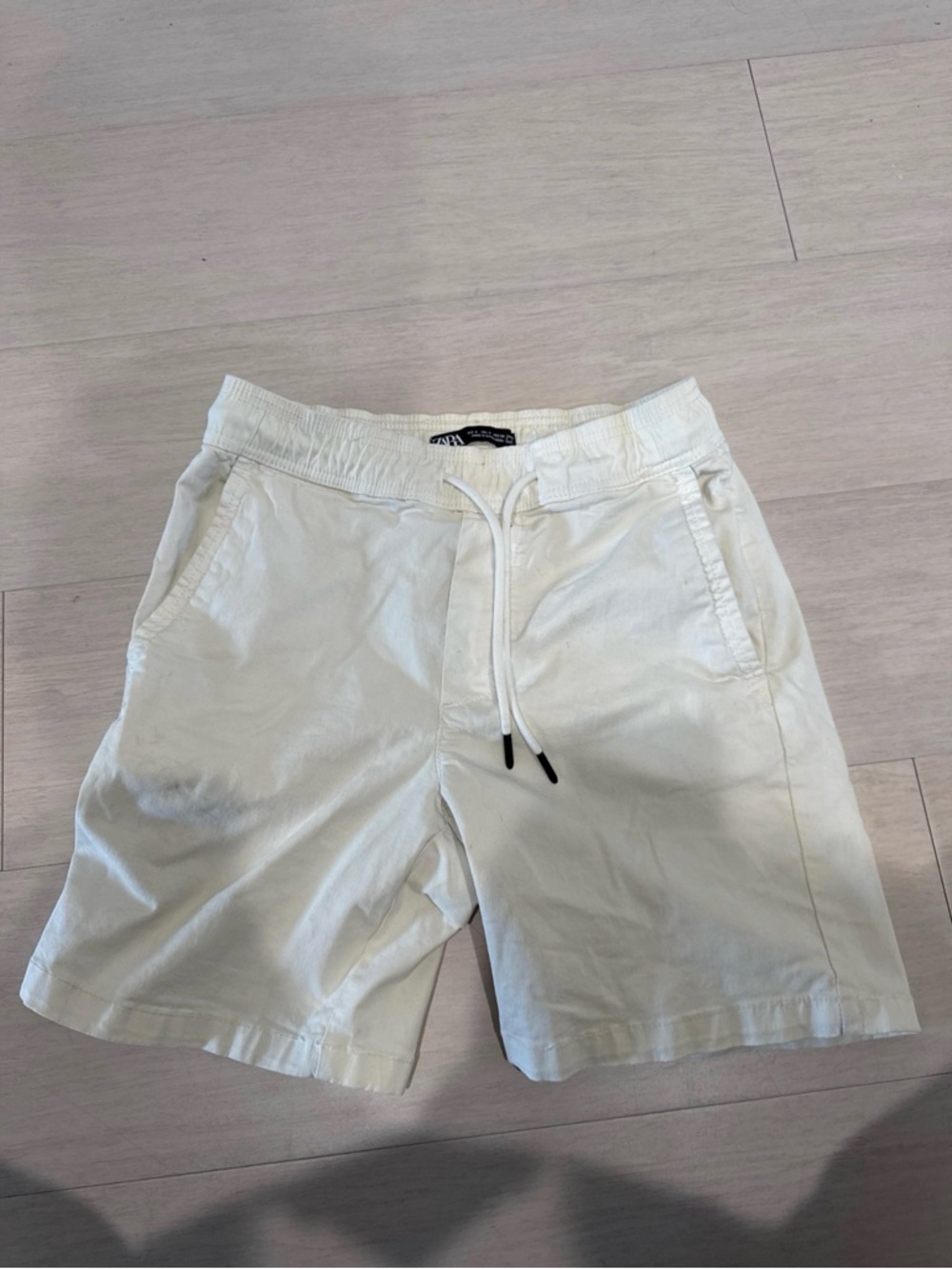 Zara Drawstring Cotton Shorts in Off-White Men Size S